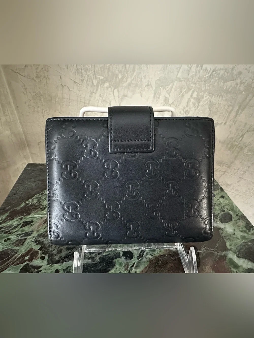 Gucci Black Embossed Leather Notebook Wallet